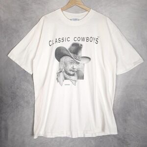 Vintage 90s Classic Cowboys Shirt Mens XL White Gildan Western Graphic Einstein